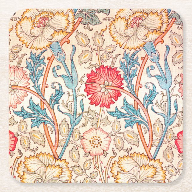 Carnation, William Morris Square Paper Coaster (Front)