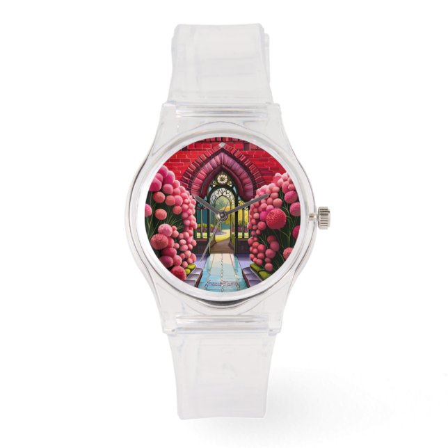 Carnations Adorn Gate: Welcome to Secret Garden Watch (Front)