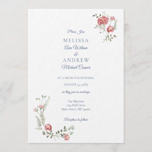 Carnations and Blue Wedding Invitation Suite