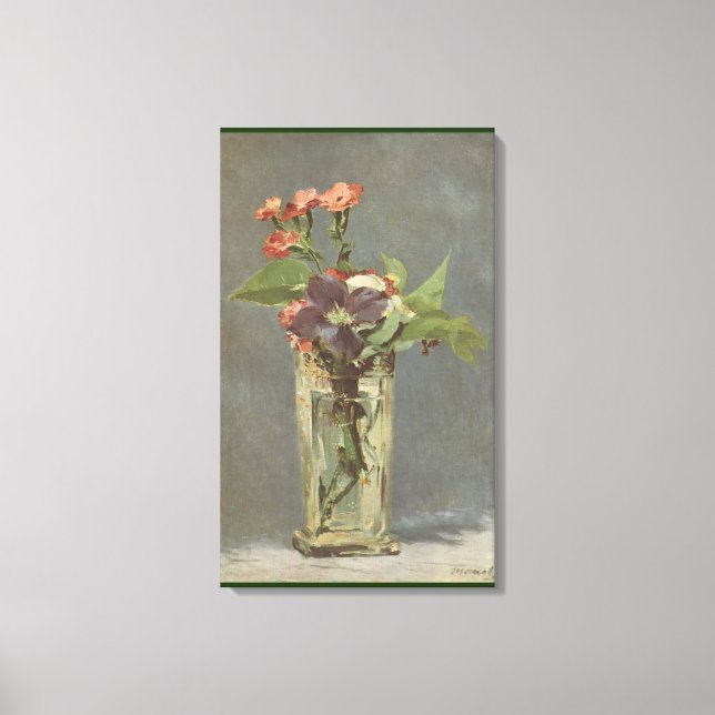 Carnations and Clematis in a Crystal Vase by Manet Canvas Print (Front)