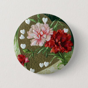 Carnations and Hearts Vintage Valentine 6 Cm Round Badge