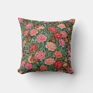 Carnations & Butterflies Throw Pillow