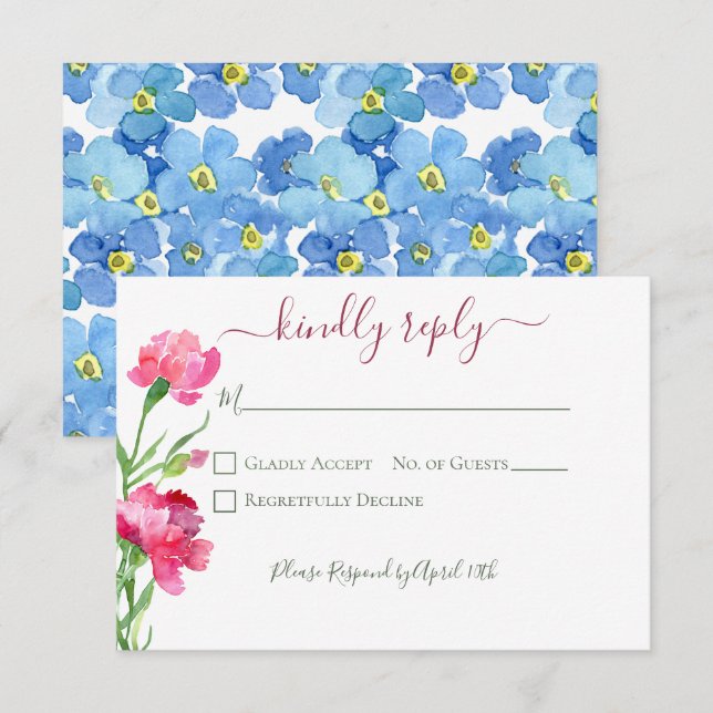 Carnations & Forget Me Nots Wedding  RSVP Card (Front/Back)