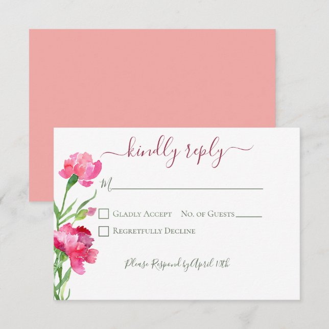 Carnations & Forget Me Nots Wedding  RSVP Card (Front/Back)