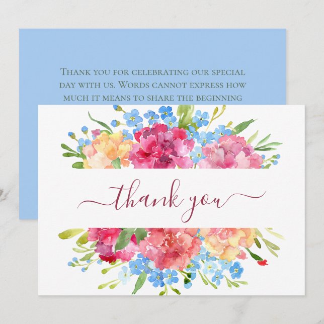 Carnations & Forget Me Nots Wedding Thank You Card (Front/Back)