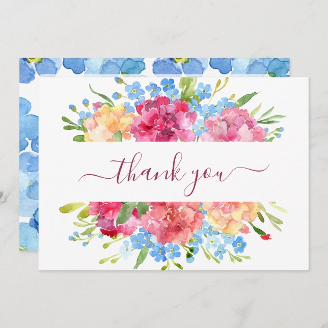 Carnations & Forget Me Nots Wedding Thank You Card (Front/Back)