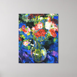Carnations in a Round Glass Vase Canvas Print