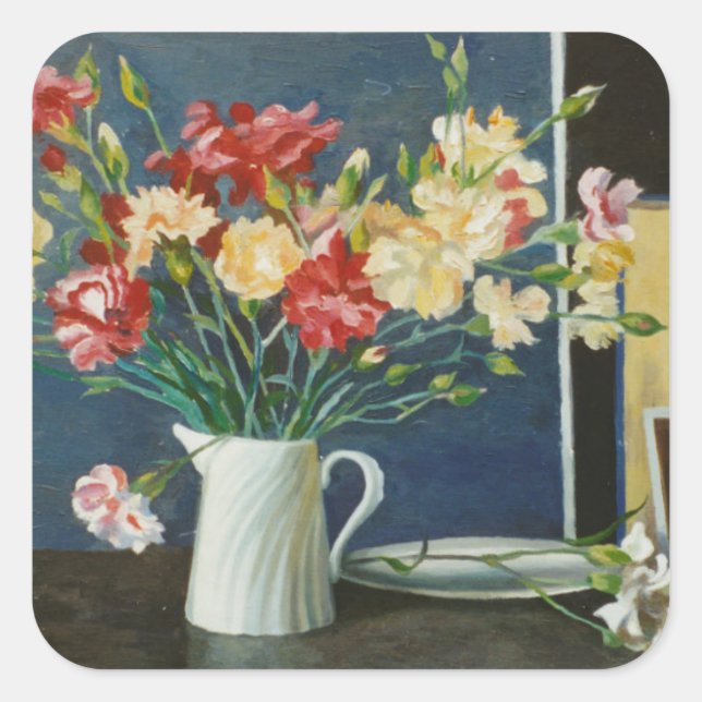 Carnations in a spiral jug 2000 square sticker (Front)