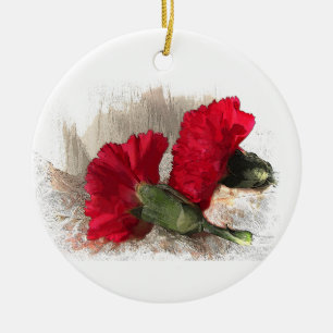 Carnations on Brocade Ceramic Tree Decoration