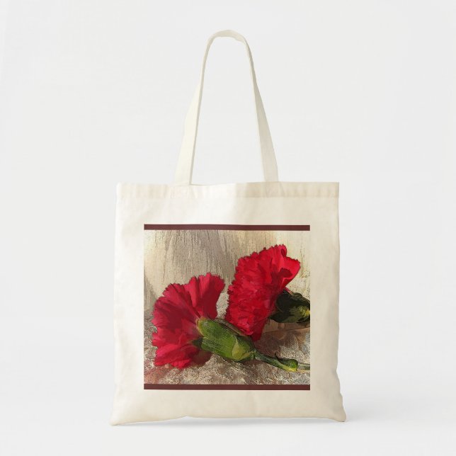 Carnations on Brocade Tote Bag (Front)