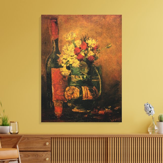 Carnations, Roses and a Bottle by Vincent van Gogh Canvas Print (Insitu(LivingRoom))