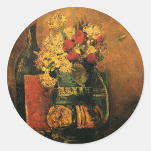 Carnations, Roses and a Bottle by Vincent van Gogh Classic Round Sticker