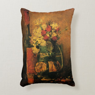 Carnations, Roses and a Bottle by Vincent van Gogh Decorative Cushion