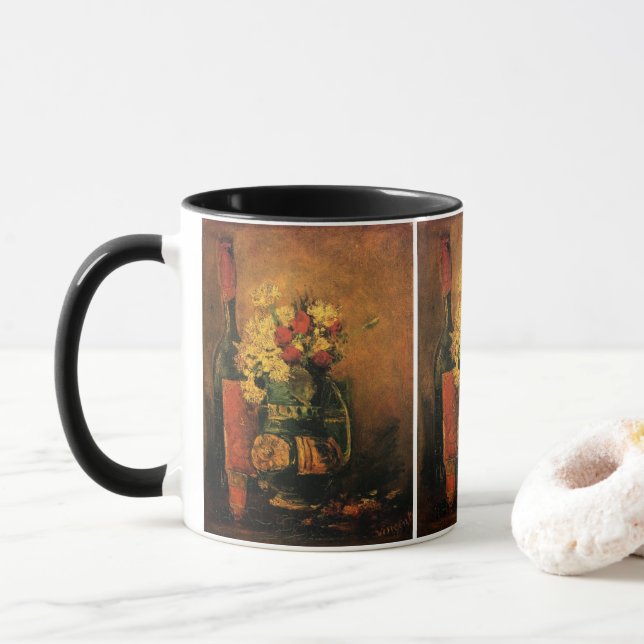 Carnations, Roses and a Bottle by Vincent van Gogh Mug (With Donut)