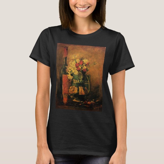 Carnations, Roses and a Bottle by Vincent van Gogh T-Shirt (Front)