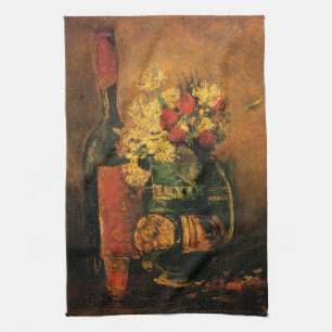 Carnations, Roses and a Bottle by Vincent van Gogh Tea Towel