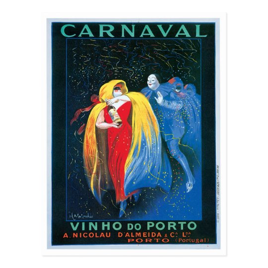 Carnaval Vinho Do Porto Vintage Wine Ad Art Postcard