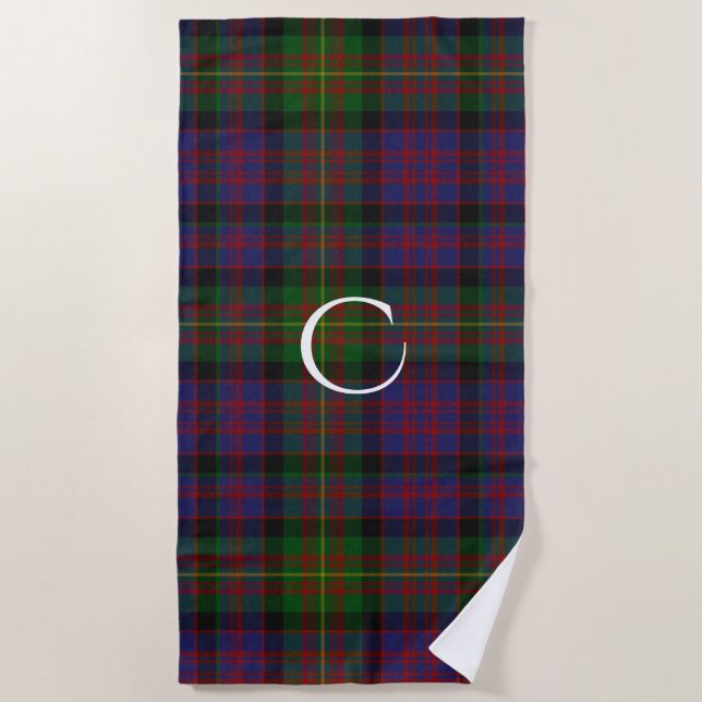 Carnegie Clan Tartan Plaid Monogram Beach Towel (Front)