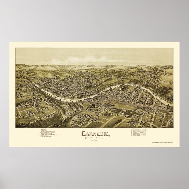 Carnegie, PA Panoramic Map - 1897 Poster (Front)