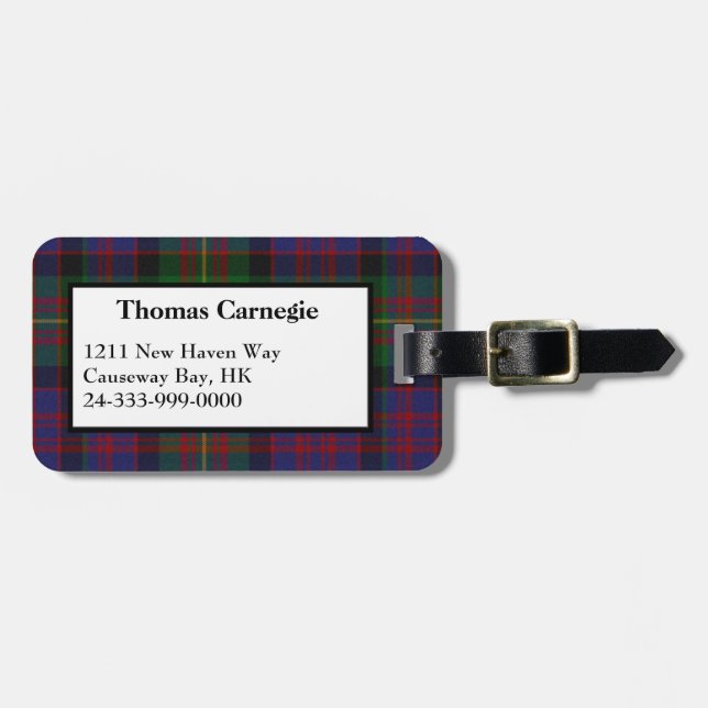 Carnegie Tartan Plaid Luggage Tag (Front Horizontal)