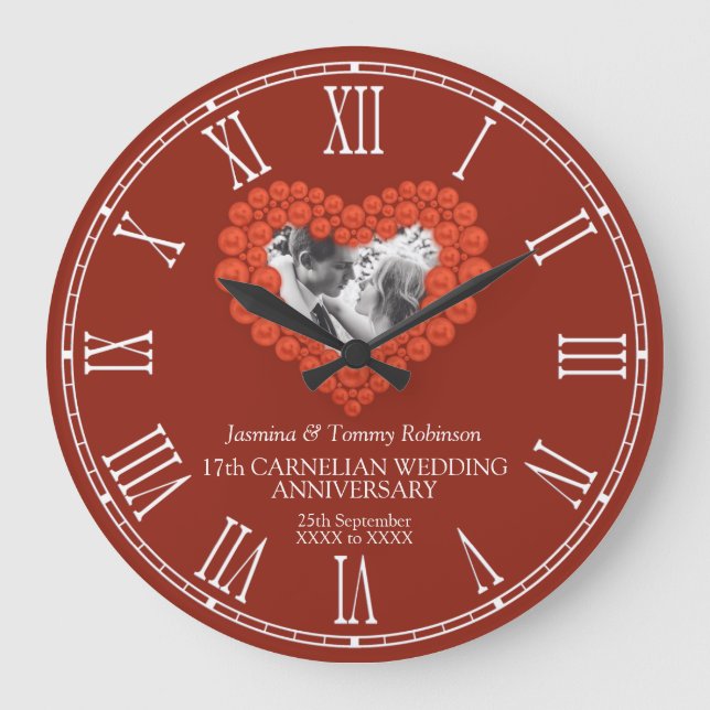 Carnelian 17th wedding anniversary custom photo large clock (Front)