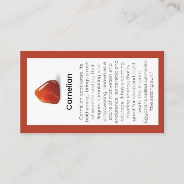 Carnelian Crystal Meaning Jewellery Display Card  (Front)