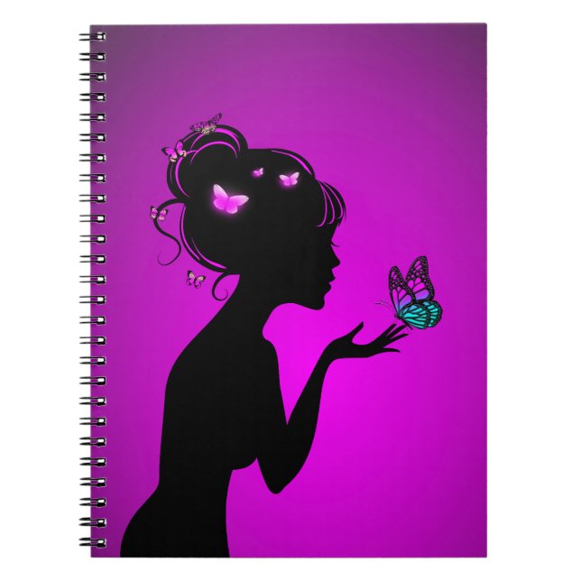 Carnet La femme papillons violets Notebook (Front)