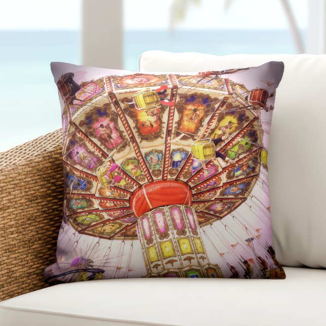 Carnival Amusement Park Swing Ride Pink Photo Cushion (Creator Uploaded)