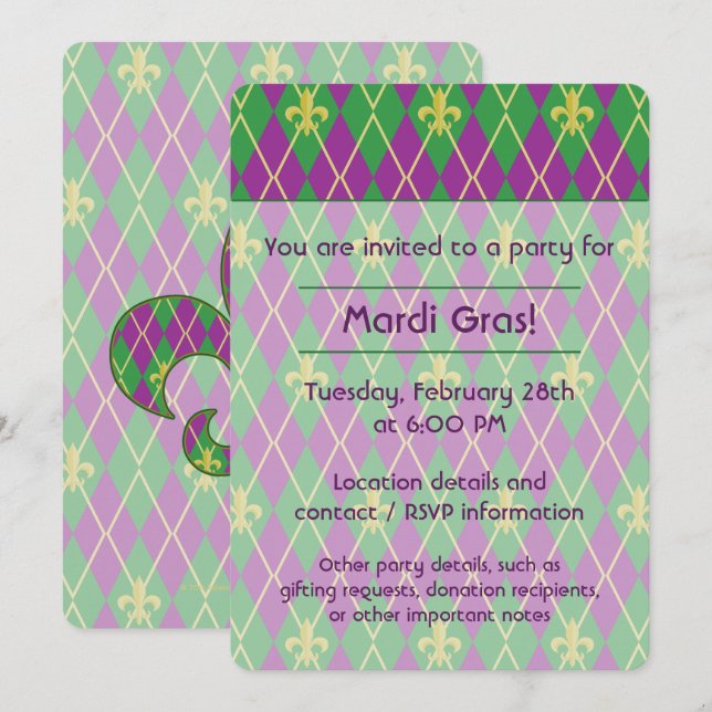 Carnival Argyle Party Invitation (Front/Back)