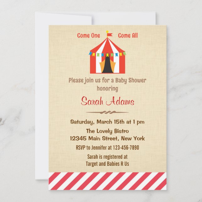 Carnival Baby Shower Invitation Rustic (Front)
