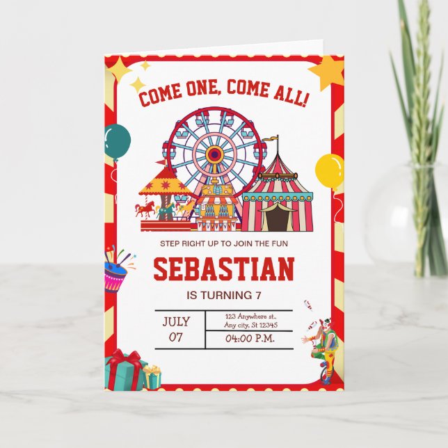 Carnival Birthday Invitation, Boys Circus Birthday Invitation (Front)