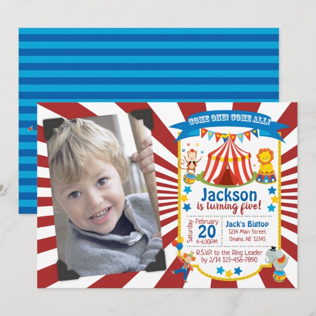Carnival Birthday Invitation Circus Party Invite (Front/Back)