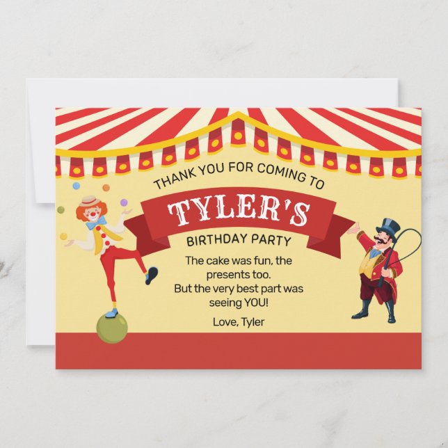 Carnival Birthday Party Thank You Card (Front)