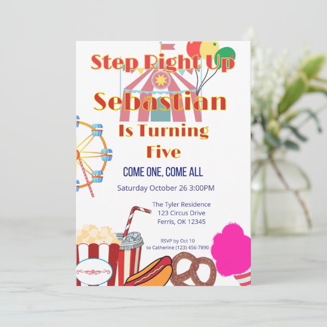 Carnival Birthday Party with Tent & Snacks Invitation (Standing Front)