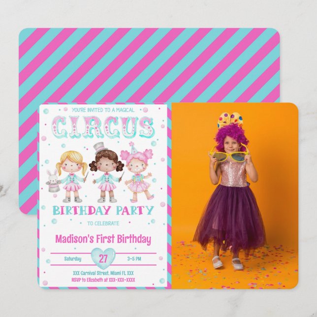 Carnival Birthday Photo Invitations (Front/Back)