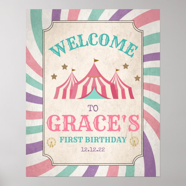 Carnival Birthday Poster Circus Welcome Sign (Front)