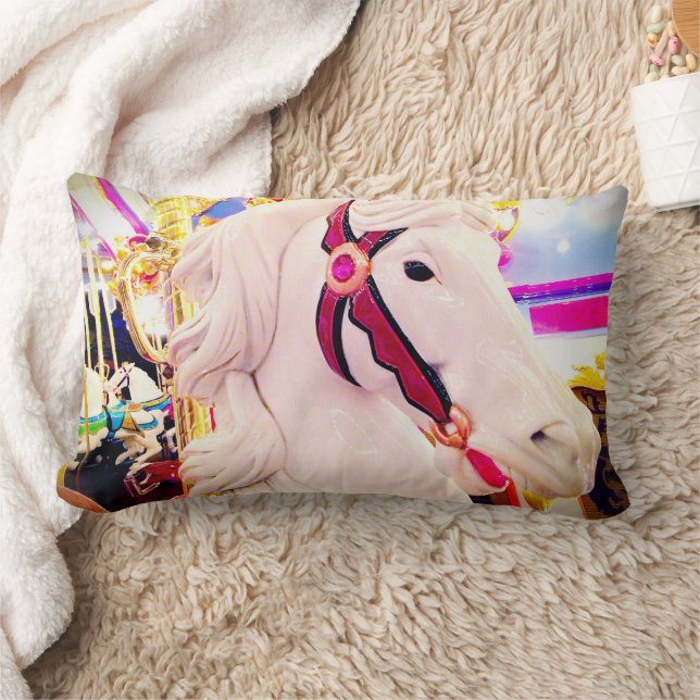 Carnival carousel horse photo bold modern colourfu lumbar cushion (Blanket)