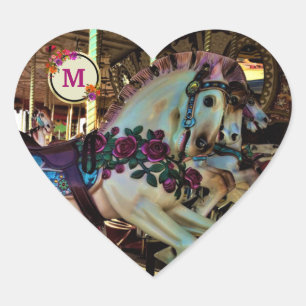 Carnival Carousel Merry-Go-Round Horse Monogram Heart Sticker