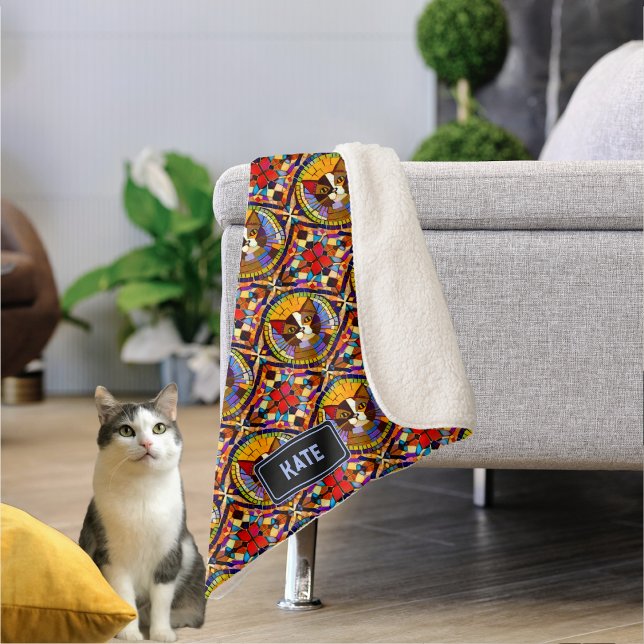 Carnival Cat Mosaic - own name on happy cheerful S Sherpa Blanket (Creator Uploaded)