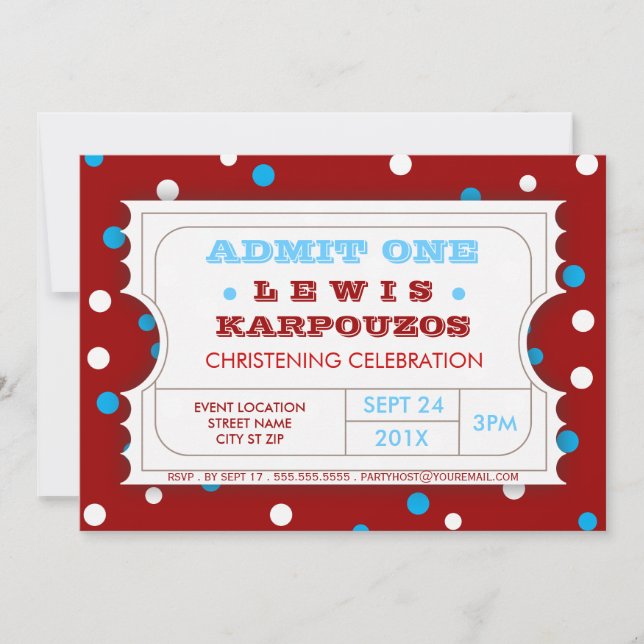Carnival Christening Party Ticket Invitation (Front)