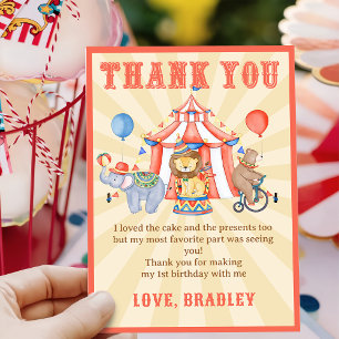 Carnival Circus & Animals Birthday Thank You Card