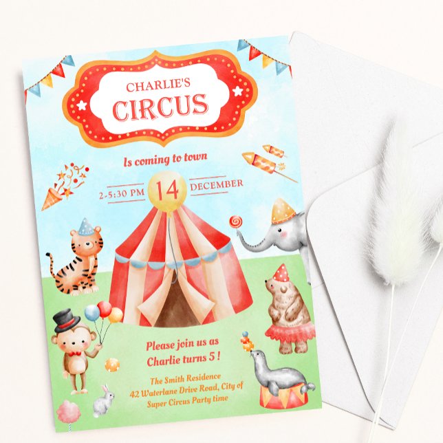 Carnival Circus animals Kids Birthday Party Invitation (Creator Uploaded)