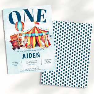 Carnival Circus Big Top Blue 1st Birthday Invitation