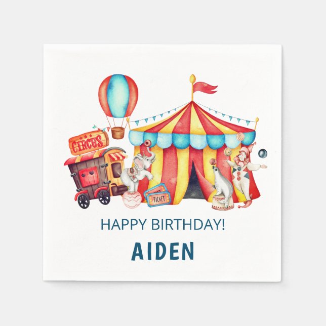 Carnival Circus Big Top Blue Birthday Napkin (Front)