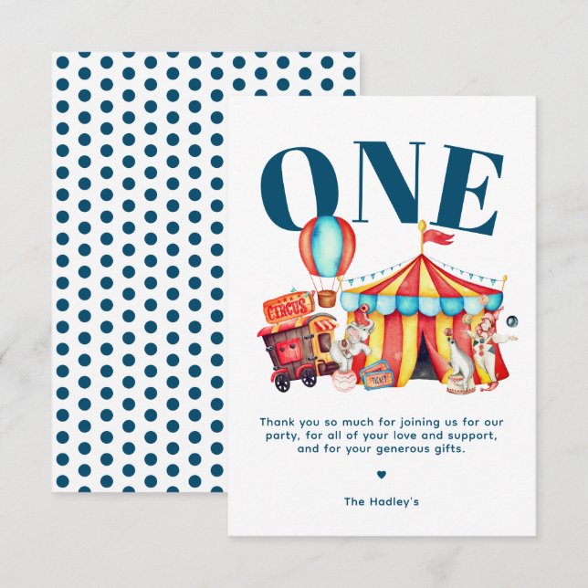 Carnival Circus Big Top Blue Thank You Card (Front/Back)