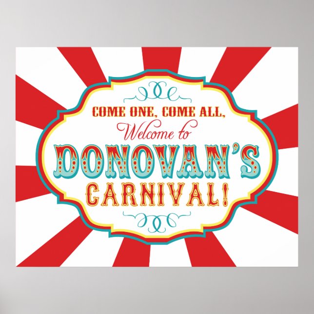 Carnival Circus Birthday Banner Donovan CUSTOM Poster (Front)