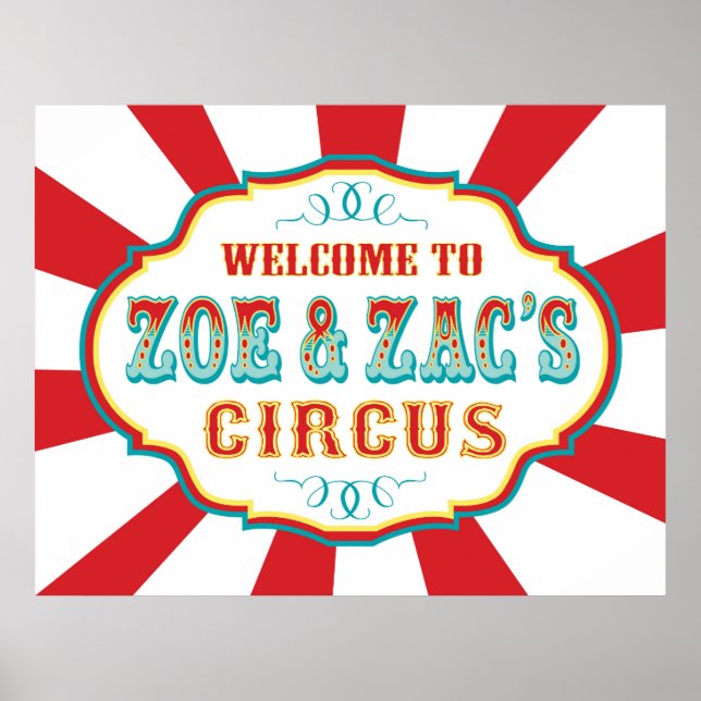 Carnival Circus Birthday Banner Zoe and Zac CUSTOM Poster (Front)