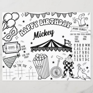 Carnival Circus Birthday Coloring Page Placemat