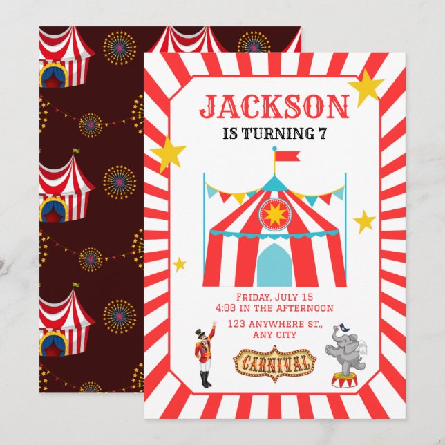 Carnival Circus Birthday Invitation (Front/Back)