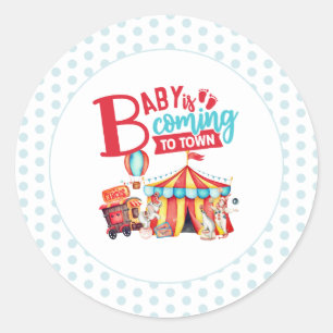 Carnival Circus Blue Baby Shower Classic Round Sticker
